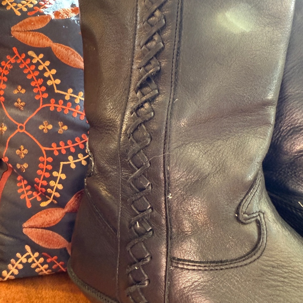 Leather Boots Western Vintage Cowboy Cowgirl Black Zodiac 90s Silver Onyx - Picture 5 of 14